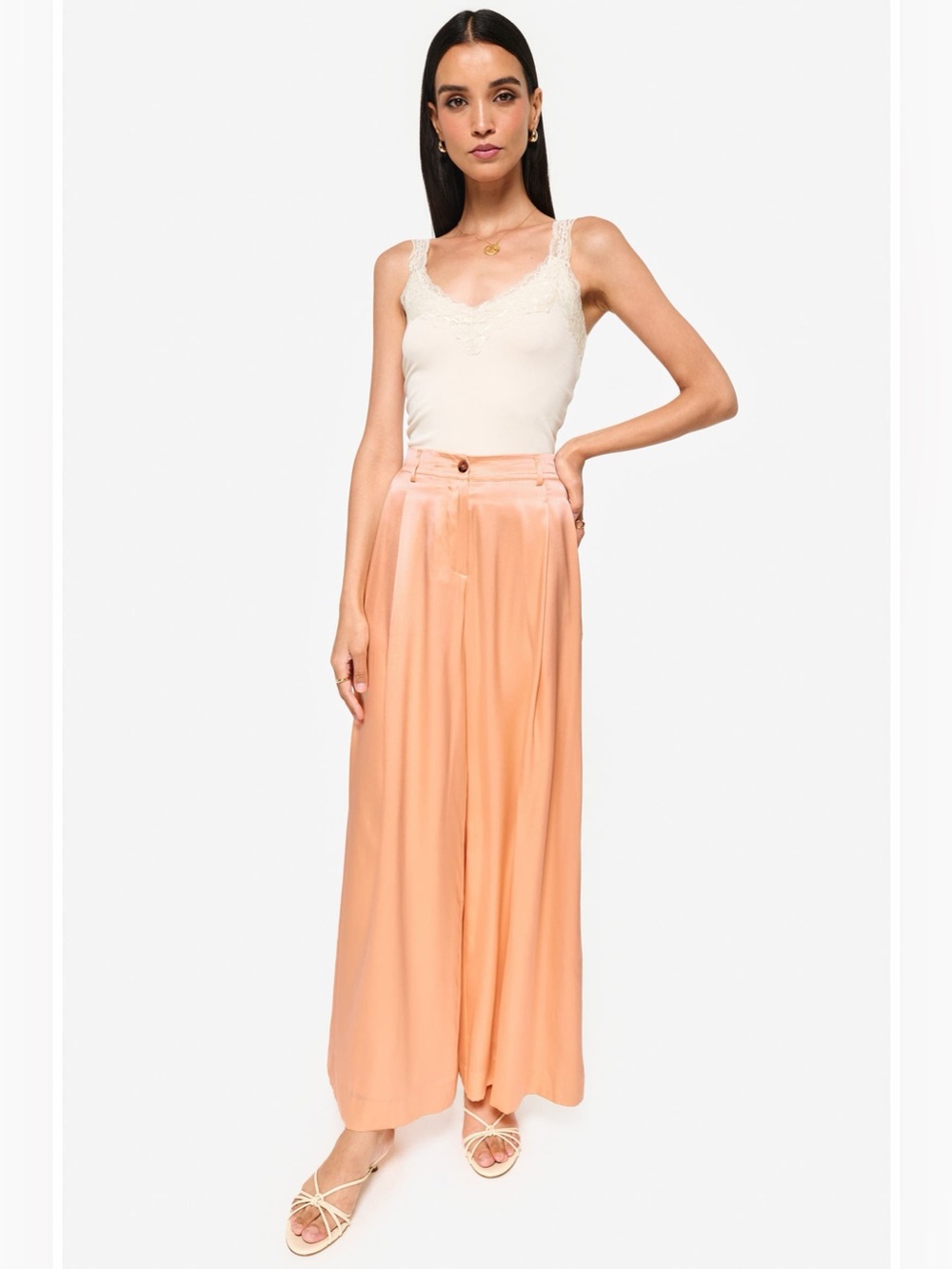 NWT CAMI NYC Fabian High Waist Wide Leg Silk Pants in Cantaloupe Size Medium